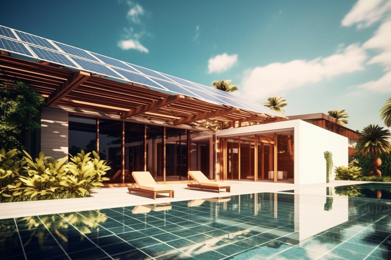 Villa luxueuse équipée de panneaux solaires avec piscine à débordement