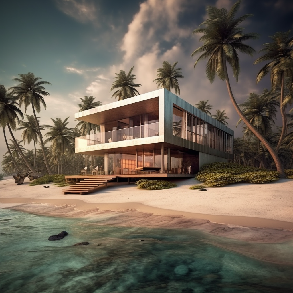 Maison moderne en bord de plage paradisiaque