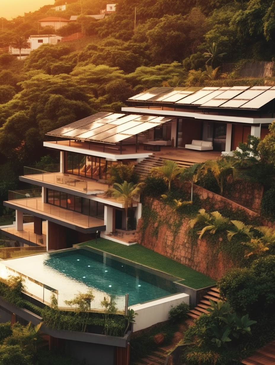 Maison luxueuse avec piscine et installation solaire sur le toit