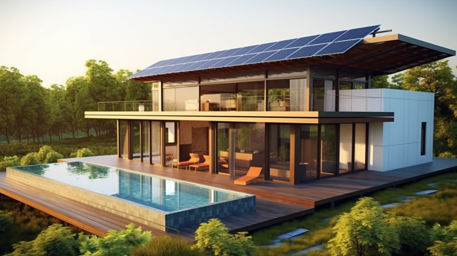 Maison haut de gamme, avec piscine à débordement et autoconsomme grâce à une installation photovoltaïque
